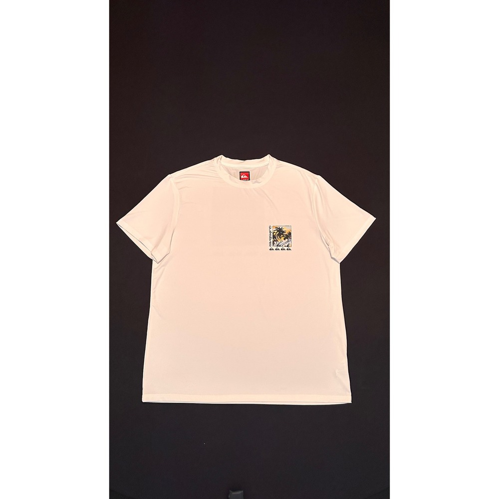 Quiksilver Mens White Short Sleeve Rash Guard UPF 50+ Palm Graphic Swim Shirt L